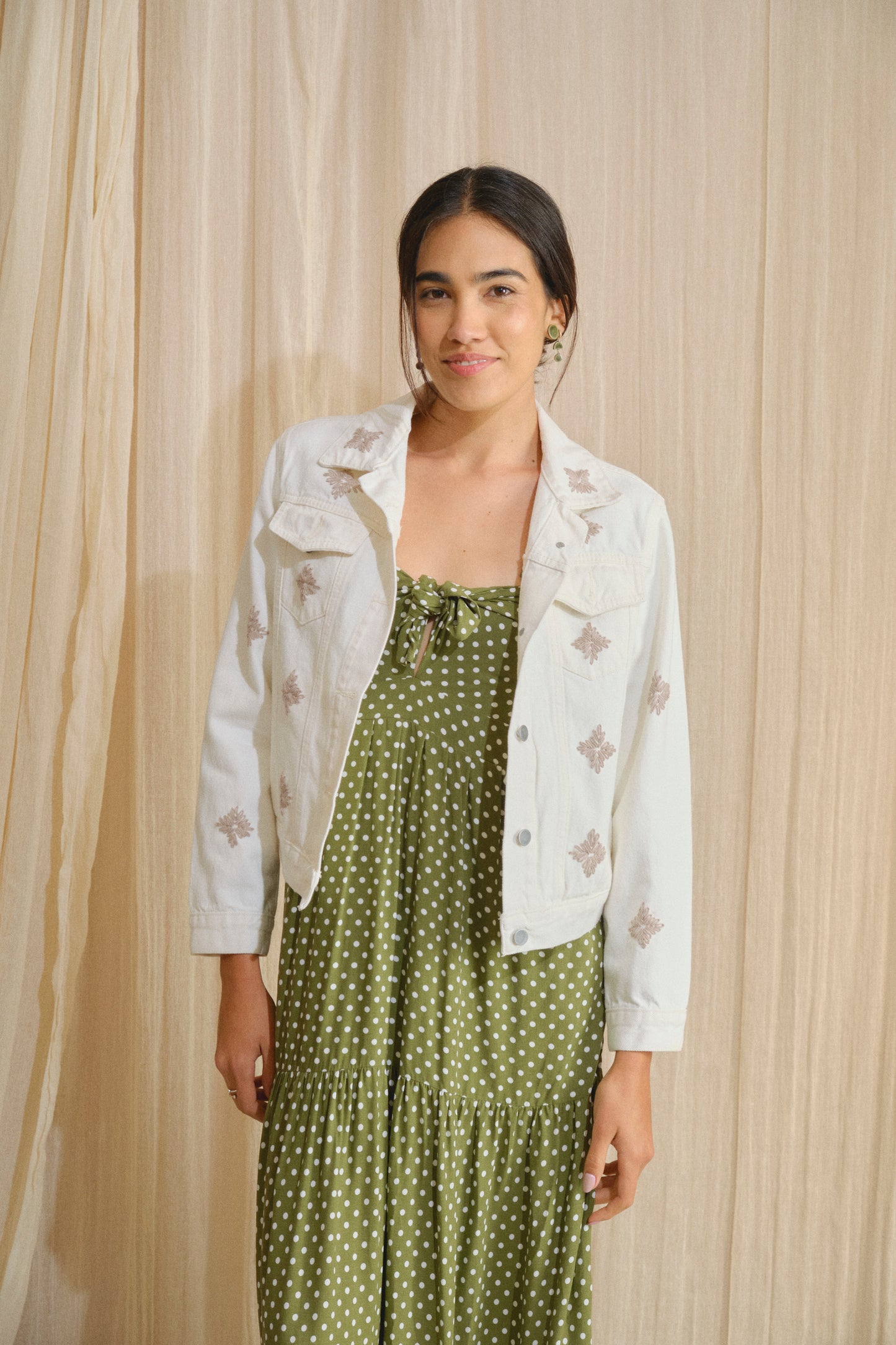 Denim Jacket Bordada White